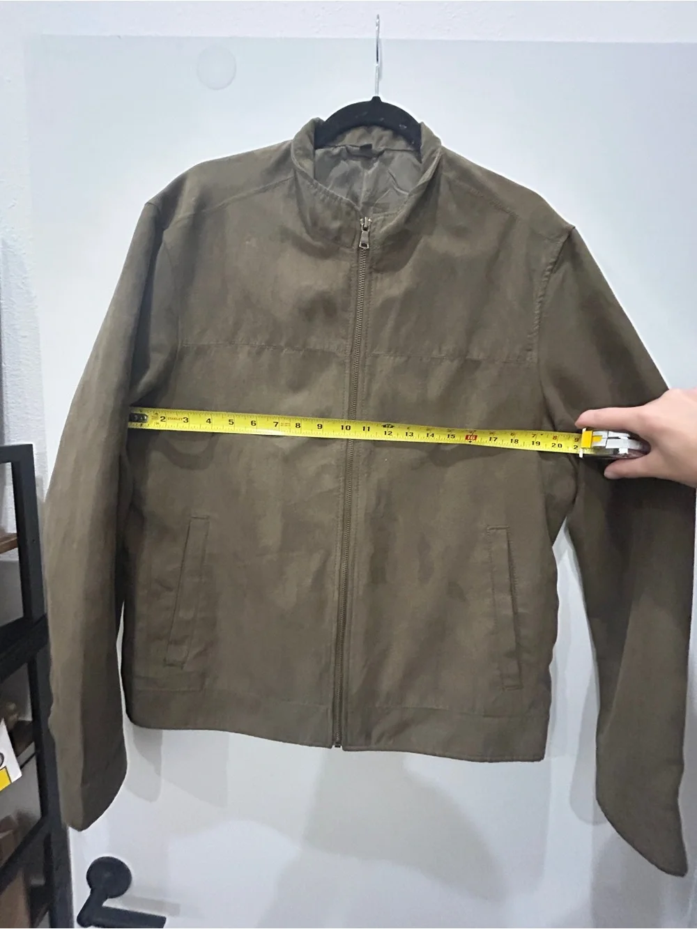 Men's Suede Bomber Jacket - Taupe/Olive Green